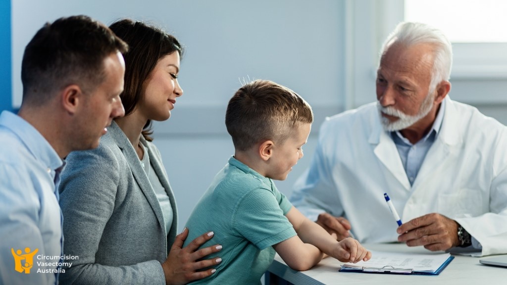 Family consulting with a doctor at a Circumcision Vasectomy Australia clinic in Melbourne