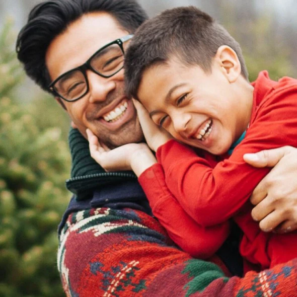 happy father and son
